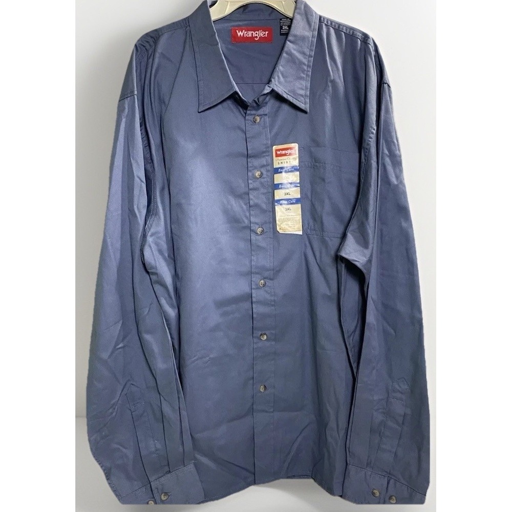 Wrangler Mens 3XL Blue Easy Care Long Sleeve Button Down Shirt NWT